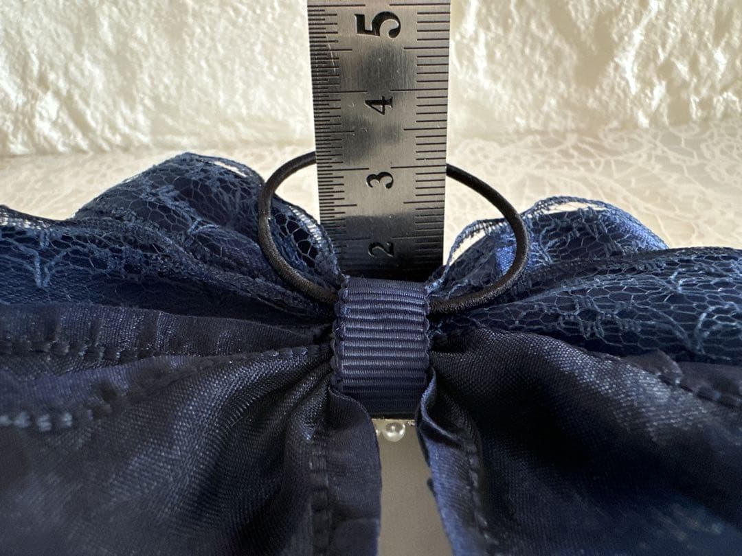 No.15リボンヘアゴム⭐︎ハンドメイド☆サテン☆ネイビー